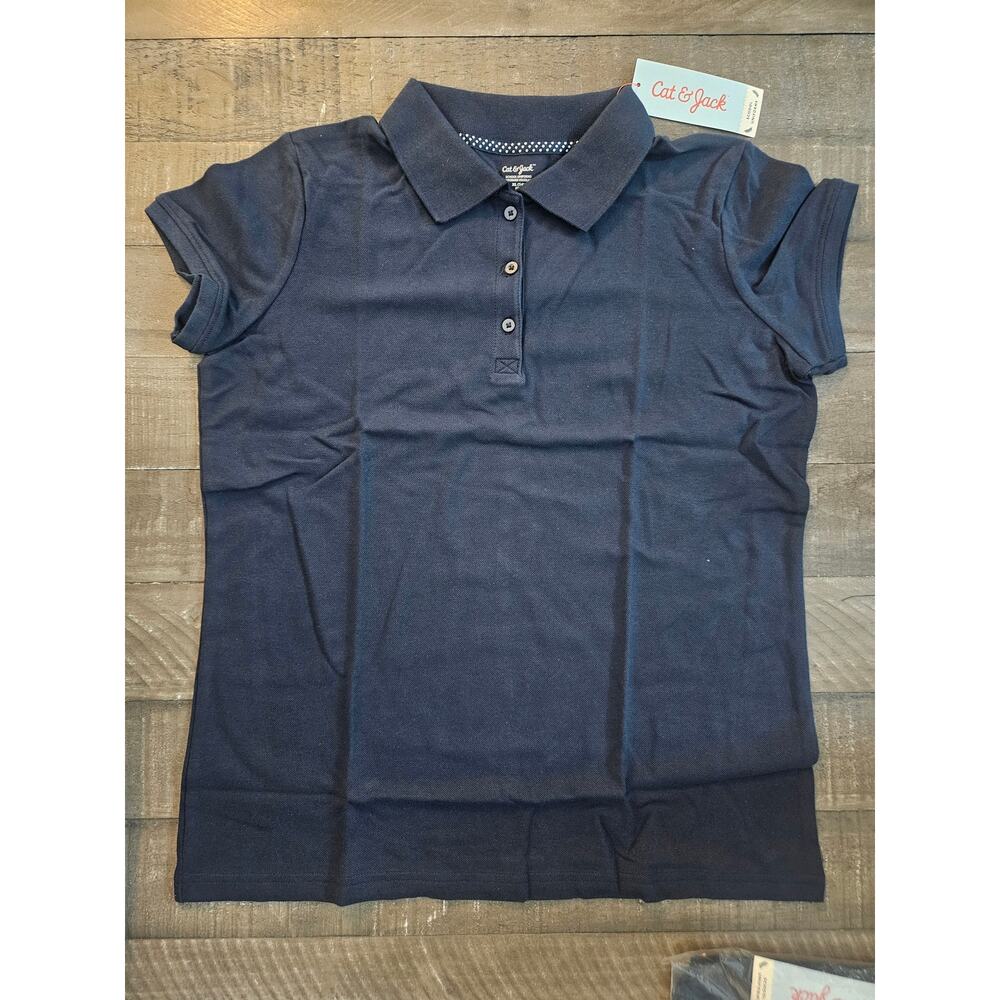 Cat & Jack Girls Short Sleeve Uniform Polo Shirts Lot of 2 NIP Blue Navy XL 14